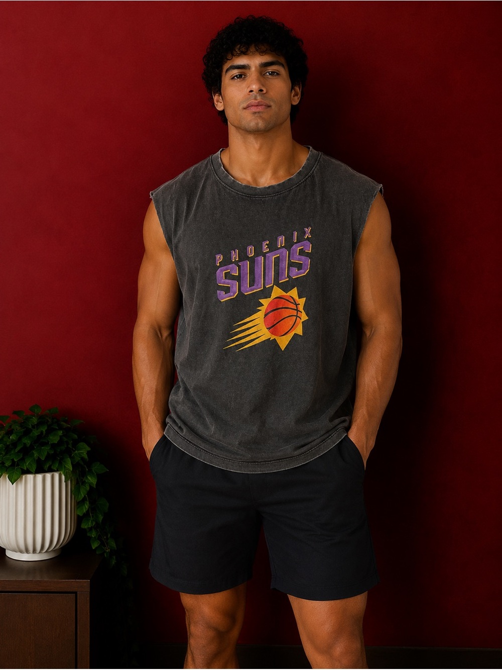 NBA Phoenix Suns Sleeveless T-Shirt Black Purple Orange Yellow Size L